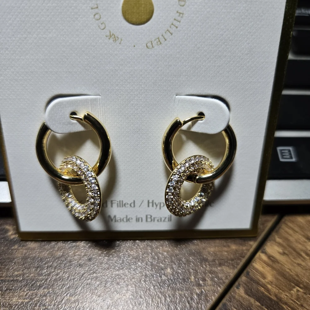 Gold and‎ Silver Hoop Earrings with Crystal Accents